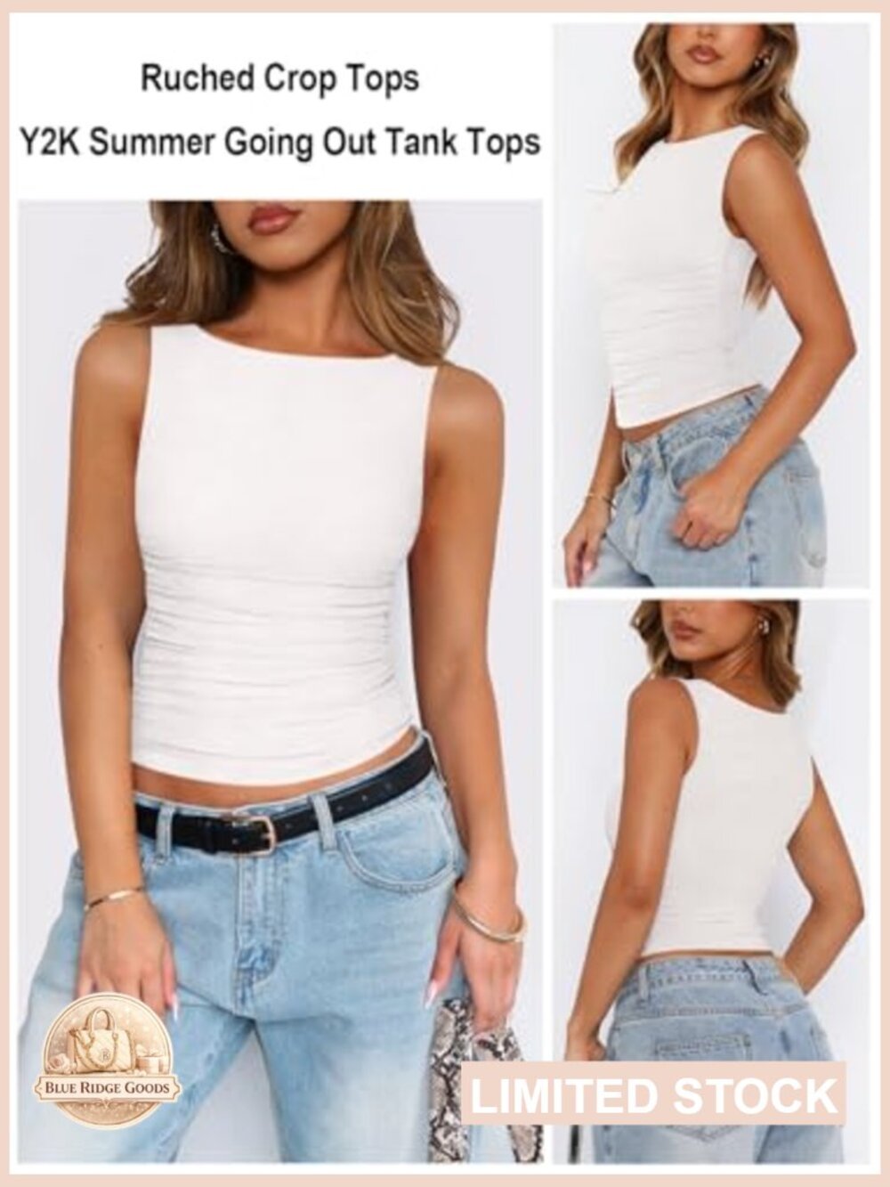 Women's Boat Neck Mesh Tank Top Ruched Double Lined Sleeveless Crop Top Y2k - Picture 3 of 6